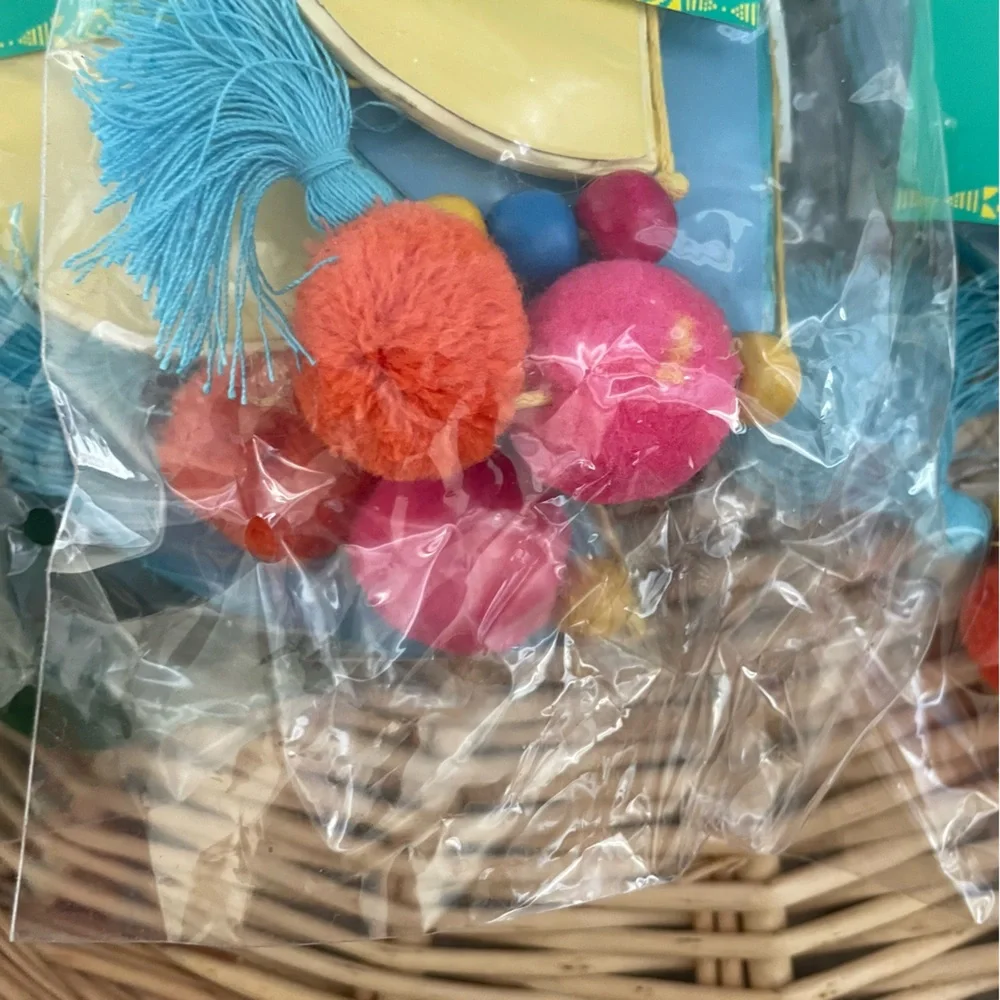 Talking Tables Pom Pom yarn Tassels beads decor set of 4 NWT for car, home, etc.